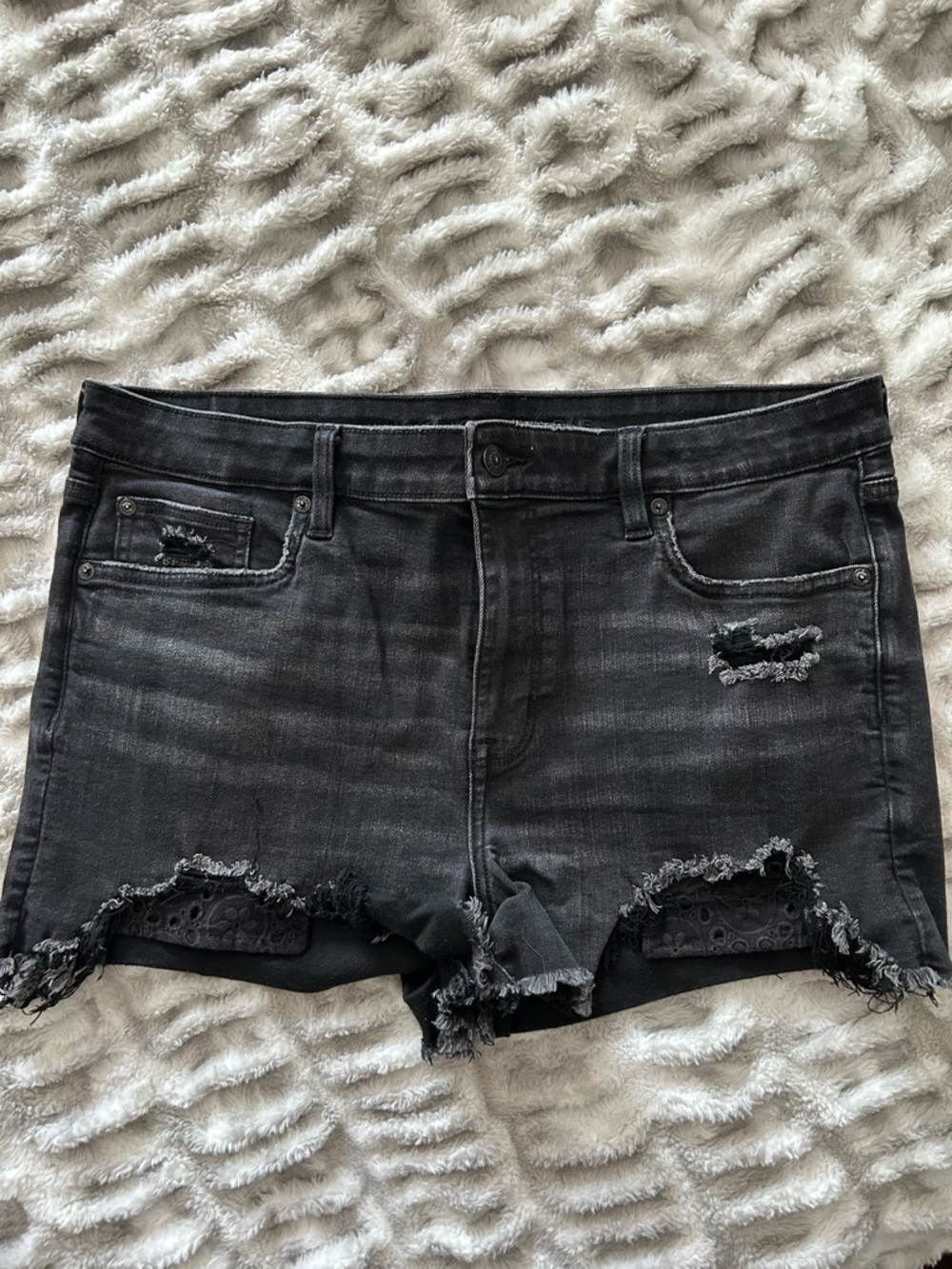 American Eagle Next Level Stretch Distressed Black Denim Shorts